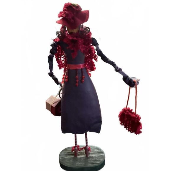 Charming Handcrafted Shopping Doll with Red Scarf and Accessories - Picture 5 of 6